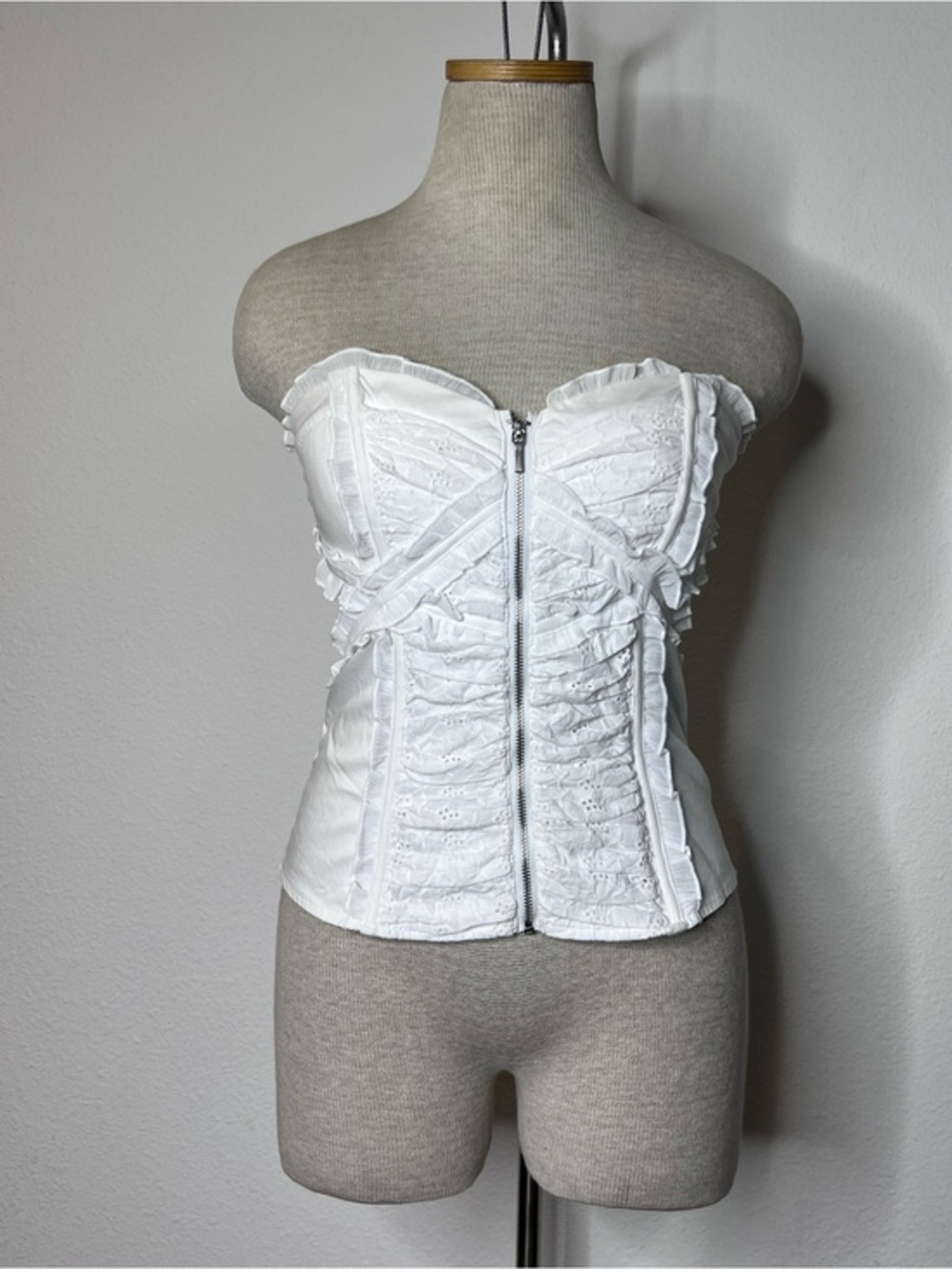 Y2K Bebe White Strapless Eyelet Corset Top